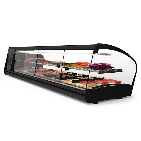 Sushivitrine | SHARK | Zwart | 8x 1/3 GN | +2°C/+12°C | Statisch | 2 Niveaus | 1680x395x340(h)mm