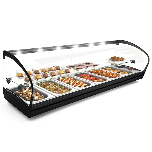 Verwarmde Tapasvitrine | SHARK | Zwart | 4x 1/3 GN | ≤80°C | Bain-Marie | 2 Niveaus | 0.72kW (230V) | 840x395x340(h)mm