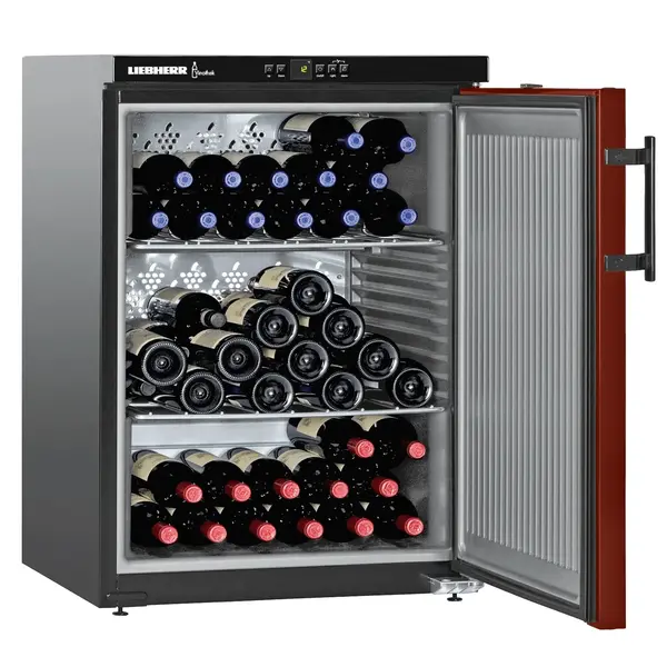 Wijnkoelkast | VINOTHEK | 66x 75cl | Zwart/Bordeauxrood | 1 Zone | +5°C/+20°C | Geforceerd | Temperatuur-/Deuralarm | 600x613x890(h)mm