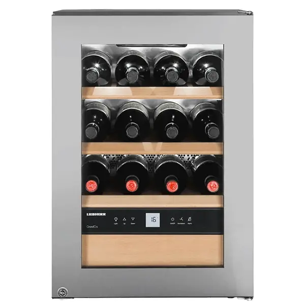 Wijnkoelkast | GRAND CRU | 12x 75cl | RVS | 1 Zone | +5°C/+20°C | Geforceerd | Temperatuur-/Deuralarm | 425x478x612(h)mm