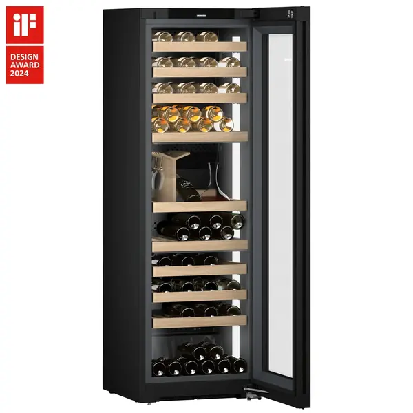 Wijnklimaatkast | VINIDOR | 85x 75cl + Sommelier Board | Zwart | 3 Zones | +5°C/+20°C | Geforceerd | Touchscreen + App | Temperatuur-/Deuralarm | Wielen | 597x678x1854(h)mm