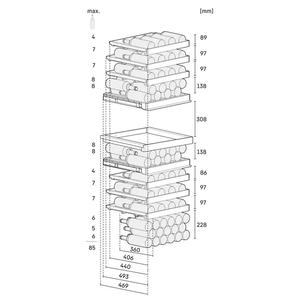 Wijnklimaatkast | VINIDOR | 85x 75cl + Sommelier Board | Zwart | 3 Zones | +5°C/+20°C | Geforceerd | Touchscreen + App | Temperatuur-/Deuralarm | Wielen | 597x678x1854(h)mm