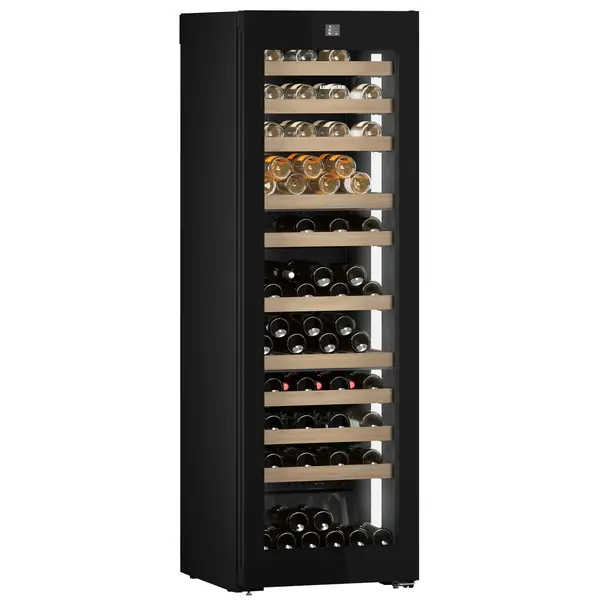 Wijnklimaatkast | VINIDOR | 104x 75cl | Zwart | 3 Zones | +5°C/+20°C | Geforceerd | Touchscreen + App | Temperatuur-/Deuralarm | Wielen | 597x678x1854(h)mm