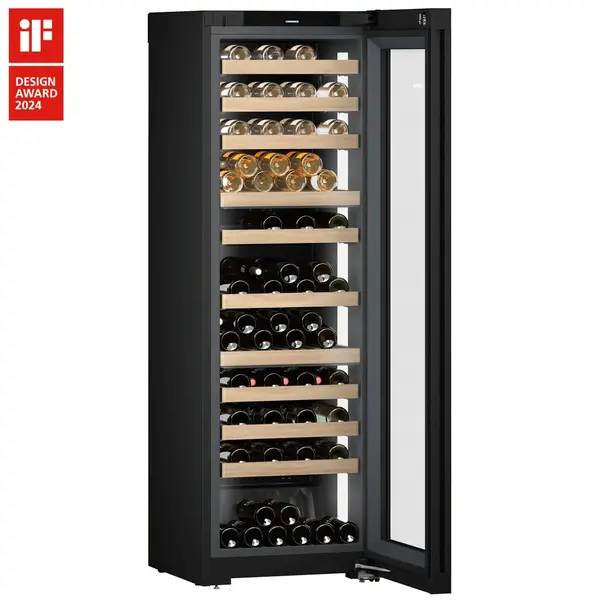Wijnklimaatkast | VINIDOR | 104x 75cl | Zwart | 3 Zones | +5°C/+20°C | Geforceerd | Touchscreen + App | Temperatuur-/Deuralarm | Wielen | 597x678x1854(h)mm