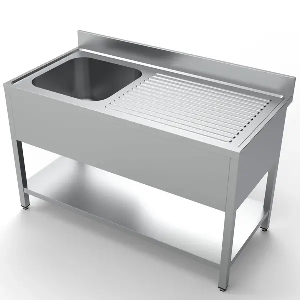 Spoeltafel | ESSENTIAL | RVS | 1 Spoelbak (Links) + Afdruipvlak | Bodemschap | Achteropstand | Zelfmontage | 1400x700x850(h)mm