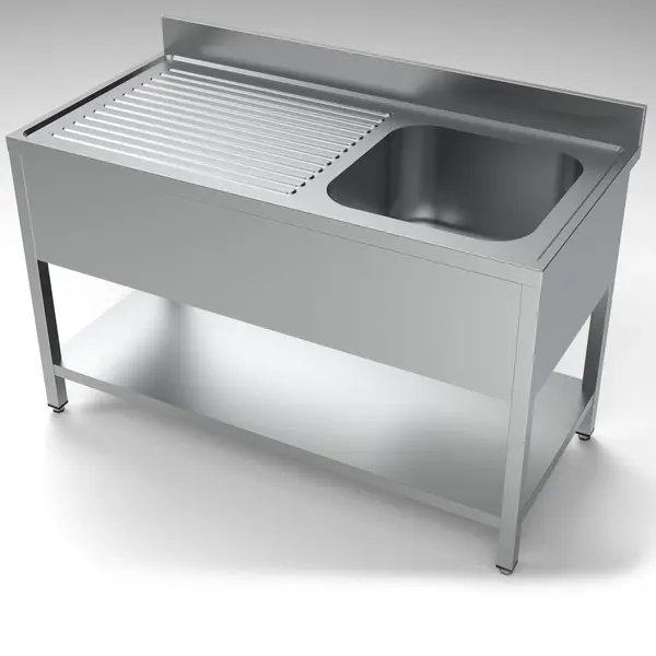 Spoeltafel | ESSENTIAL | RVS | 1 Spoelbak (Rechts) + Afdruipvlak | Bodemschap | Achteropstand | Zelfmontage | 1400x700x850(h)mm