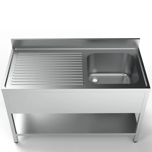 Spoeltafel | ESSENTIAL | RVS | 1 Spoelbak (Rechts) + Afdruipvlak | Bodemschap | Achteropstand | Zelfmontage | 1400x700x850(h)mm