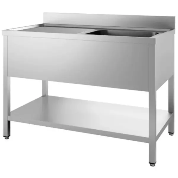 Spoeltafel | PRIME | RVS | 1 Spoelbak (Rechts) + Afdruipvlak | Bodemschap | Achteropstand | Zelfmontage | 1200x600x850(h)mm