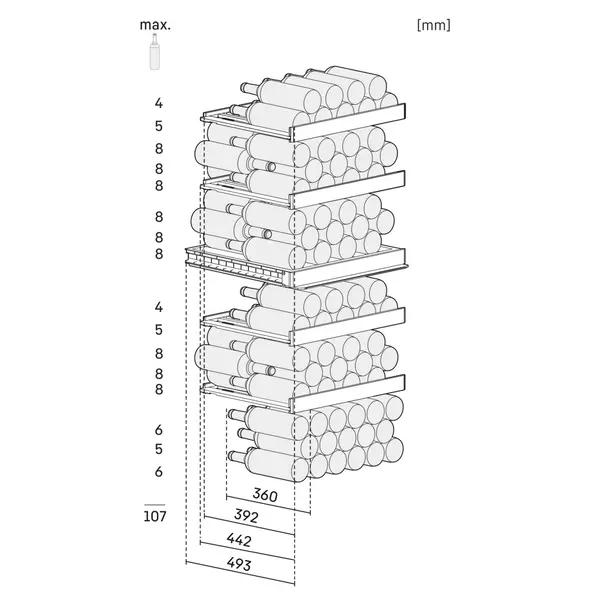 Wijnklimaatkast | VINIDOR | 107x 75cl | RVS | 2 Zones | +5°C/+20°C | Geforceerd | Temperatuur-/Deuralarm | Wielen | 597x675x1454(h)mm