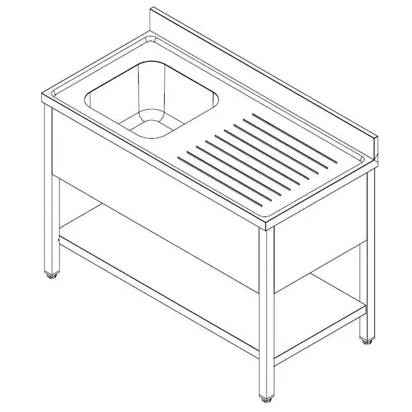 Spoeltafel | PRIME | RVS | 1 Spoelbak (Links) + Afdruipvlak | Bodemschap | Achteropstand | Zelfmontage | 1200x600x850(h)mm