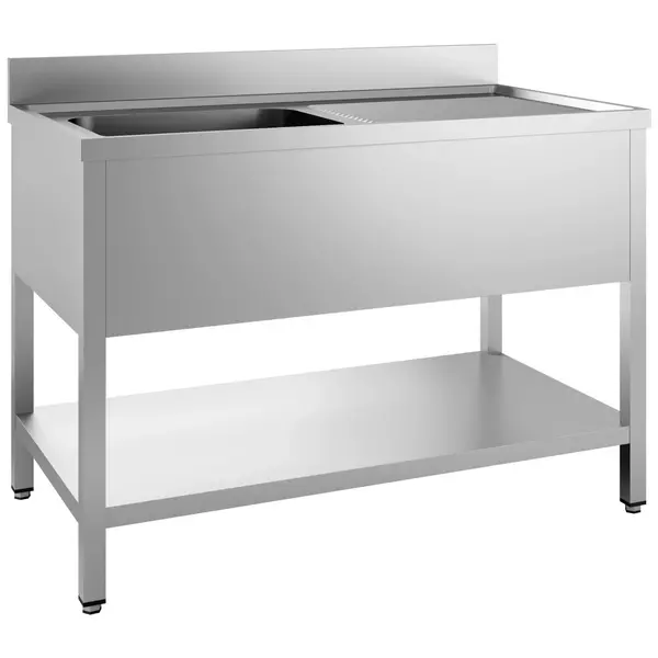 Spoeltafel | PRIME | RVS | 1 Spoelbak (Links) + Afdruipvlak | Bodemschap | Achteropstand | Zelfmontage | 1200x600x850(h)mm