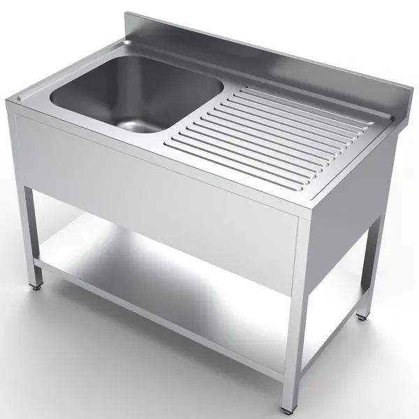 Spoeltafel | ESSENTIAL | RVS | 1 Spoelbak (Links) + Afdruipvlak | Bodemschap | Achteropstand | Zelfmontage | 1200x700x850(h)mm