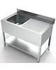 CombiSteel Spoeltafel | ESSENTIAL | RVS | 1 Spoelbak (Links) + Afdruipvlak | Bodemschap | Achteropstand | Zelfmontage | 1200x700x850(h)mm 