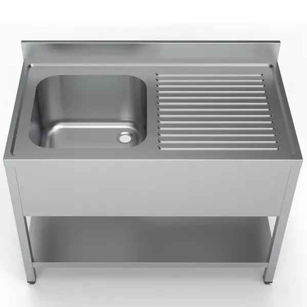 Spoeltafel | ESSENTIAL | RVS | 1 Spoelbak (Links) + Afdruipvlak | Bodemschap | Achteropstand | Zelfmontage | 1200x700x850(h)mm
