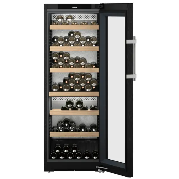 Wijnklimaatkast | VINIDOR | 131x 75cl | Zwart | 2 Zones | +5°C/+20°C | Geforceerd | Touchscreen + App | Temperatuur-/Deuralarm | Wielen | 597x675x1654(h)mm