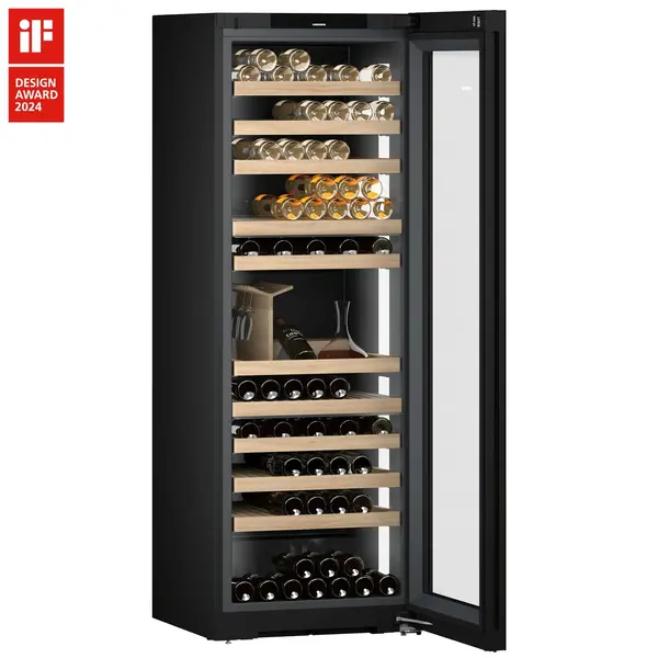 Wijnklimaatkast | VINIDOR | 149x 75cl + Sommelier Board | Zwart | 3 Zones | +5°C/+20°C | Geforceerd | Touchscreen + App | Temperatuur-/Deuralarm | Wielen | 697x764x2013(h)mm