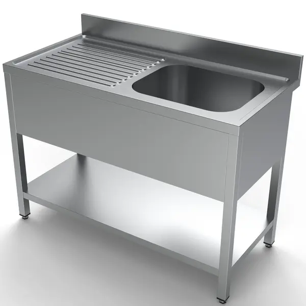 Spoeltafel | ESSENTIAL | RVS | 1 Spoelbak (Rechts) + Afdruipvlak | Bodemschap | Achteropstand | Zelfmontage | 1200x600x850(h)mm