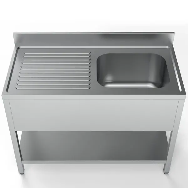 Spoeltafel | ESSENTIAL | RVS | 1 Spoelbak (Rechts) + Afdruipvlak | Bodemschap | Achteropstand | Zelfmontage | 1200x600x850(h)mm