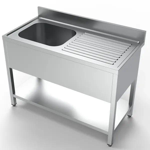 Spoeltafel | ESSENTIAL | RVS | 1 Spoelbak (Links) + Afdruipvlak | Bodemschap | Achteropstand | Zelfmontage | 1200x600x850(h)mm