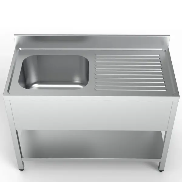 Spoeltafel | ESSENTIAL | RVS | 1 Spoelbak (Links) + Afdruipvlak | Bodemschap | Achteropstand | Zelfmontage | 1200x600x850(h)mm