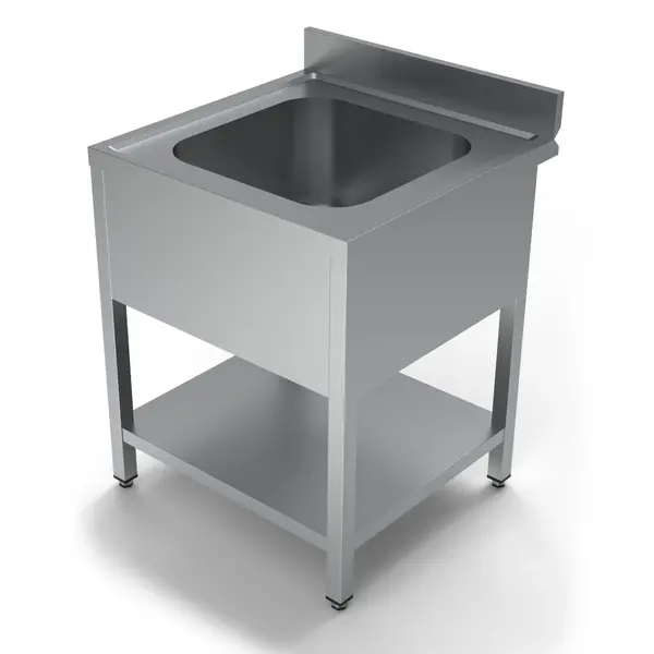 Spoeltafel | ESSENTIAL | RVS | 1 Spoelbak (Midden) | Bodemschap | Achteropstand | Zelfmontage | 700x700x850(h)mm