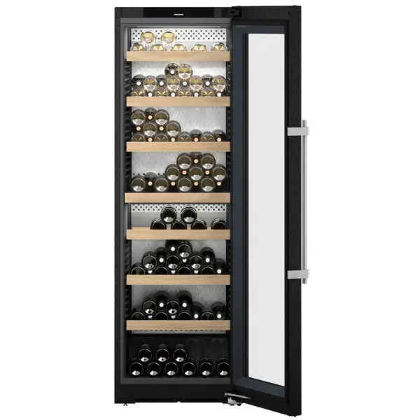 Wijnklimaatkast | VINIDOR | 155x 75cl | Zwart | 2 Zones | +5°C/+20°C | Geforceerd | Touchscreen + App | Temperatuur-/Deuralarm | Wielen | 597x675x1854(h)mm