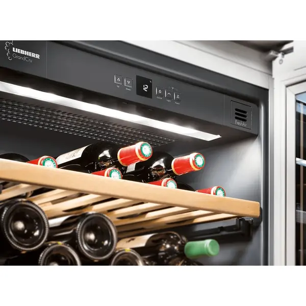 Inbouw-Wijnkoelkast | GRAND CRU | 46x 75cl | RVS | 1 Zone | +5°C/+20°C | Geforceerd | Temperatuur-/Deuralarm | 597x577x818(h)mm