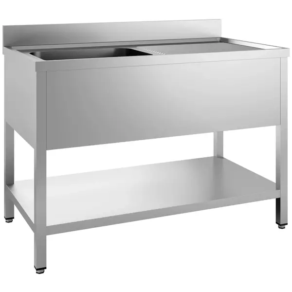 Spoeltafel | PRIME | RVS | 1 Spoelbak (Links) + Afdruipvlak | Bodemschap | Achteropstand | Zelfmontage | 1400x700x850(h)mm