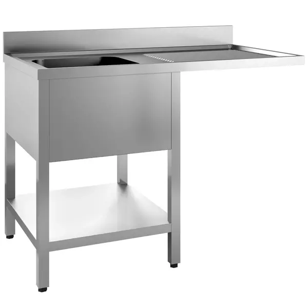 Spoeltafel | PRIME | RVS | 1 Spoelbak (Links) + Afdruipvlak | Bodemschap + Voorlader | Achteropstand | Zelfmontage | 1400x700x850(h)mm