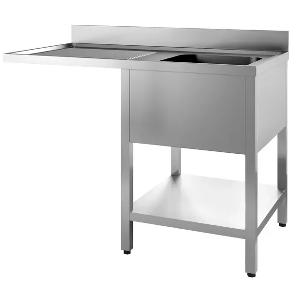 Spoeltafel | PRIME | RVS | 1 Spoelbak (Rechts) + Afdruipvlak | Bodemschap + Voorlader | Achteropstand | Zelfmontage | 1400x700x850(h)mm