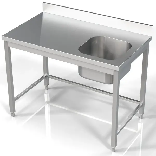 Spoeltafel | RVS | 1 Spoelbak (Rechts) | Achteropstand | Voorgemonteerd | 1200x700x850(h)mm