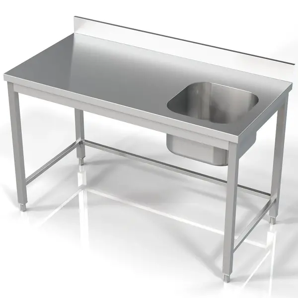 Spoeltafel | RVS | 1 Spoelbak (Rechts) | Achteropstand | Voorgemonteerd | 1400x700x850(h)mm