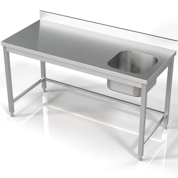 Spoeltafel | RVS | 1 Spoelbak (Rechts) | Achteropstand | Voorgemonteerd | 1600x700x850(h)mm