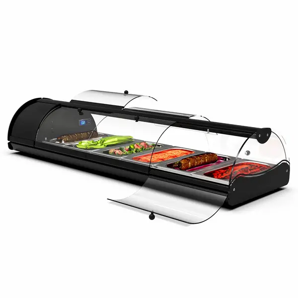 Tapasvitrine | SELF-SERVICE | Zwart | 6x 1/3 GN | +2°C/+6°C | Statisch | 1 Niveau | Zelfbediening | 1320x380x245(h)mm