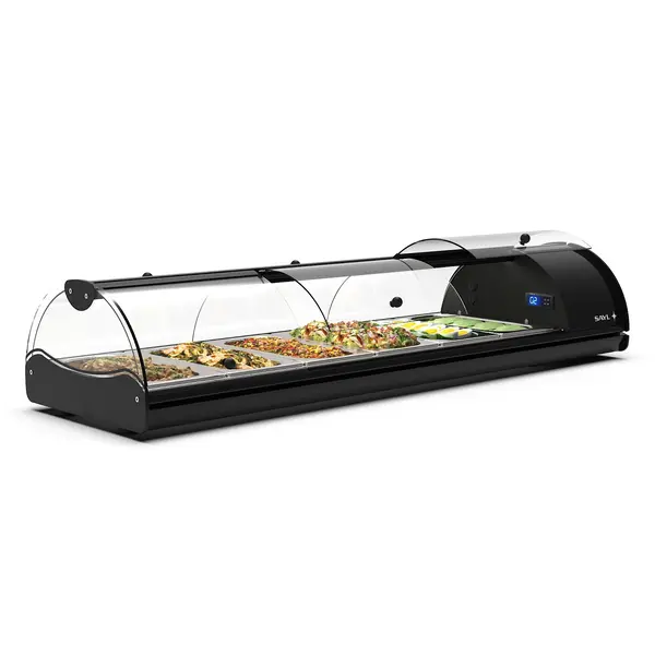 Tapasvitrine | SELF-SERVICE | Zwart | 6x 1/3 GN | +2°C/+6°C | Statisch | 1 Niveau | Zelfbediening | 1320x380x245(h)mm