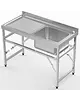 CombiSteel Inklapbare Spoeltafel | RVS | 1 Spoelbak (Rechts) + Afdruipvlak | Achteropstand | 1200x600x850/910(h)mm 