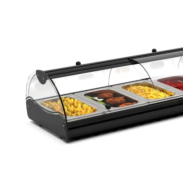 Verwarmde Tapasvitrine | SELF-SERVICE | Zwart | 4x 1/3 GN | ≤80°C | Bain-Marie | 1 Niveau | Zelfbediening | 0.72kW (230V) | 840x395x245(h)mm
