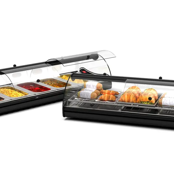 Verwarmde Tapasvitrine | SELF-SERVICE | Zwart | 4x 1/3 GN | ≤80°C | Bain-Marie | 1 Niveau | Zelfbediening | 0.72kW (230V) | 840x395x245(h)mm