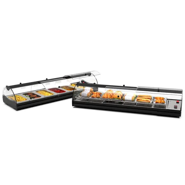 Verwarmde Tapasvitrine | SELF-SERVICE | Zwart | 6x 1/3 GN | ≤80°C | Bain-Marie | 1 Niveau | Zelfbediening | 1.04kW (230V) | 1190x395x245(h)mm