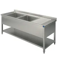 Mastro Spoeltafel | RVS | 2 Spoelbakken (Links) + Afdruipvlak | Bodemschap | Achteropstand | Zelfmontage | 1400x600x850/950(h)mm