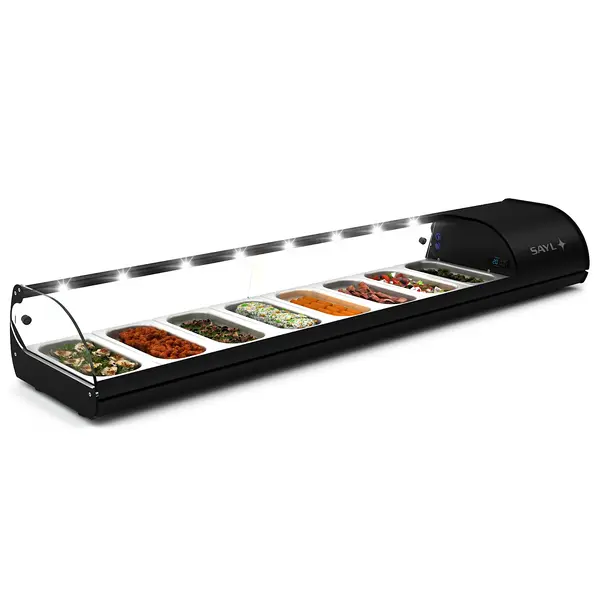 Tapasvitrine | CLASSIC | Zwart | 8x 1/3 GN | +2°C/+6°C | Statisch | 1 Niveau | 1788x395x245(h)mm