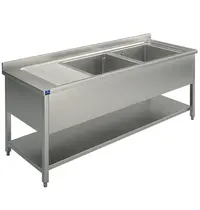 Mastro Spoeltafel | RVS | 2 Spoelbakken (Rechts) + Afdruipvlak | Bodemschap | Achteropstand | Zelfmontage | 1800x600x850/950(h)mm