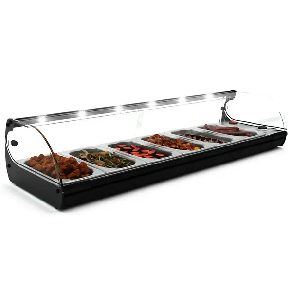 Verwarmde Tapasvitrine | CLASSIC | Zwart | 6x 1/3 GN | ≤80°C | Bain-Marie | 1 Niveau | 1.02kW (230V) | 1190x395x245(h)mm