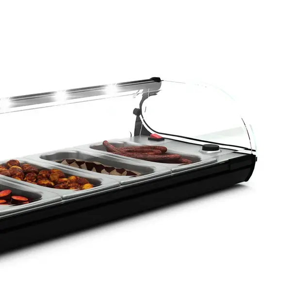 Verwarmde Tapasvitrine | CLASSIC | Zwart | 6x 1/3 GN | ≤80°C | Bain-Marie | 1 Niveau | 1.02kW (230V) | 1190x395x245(h)mm