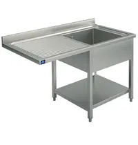 Mastro Spoeltafel | RVS | 1 Spoelbak (Rechts) + Afdruipvlak | Bodemschap + Voorlader | Achteropstand | Zelfmontage | 1300x600x850/950(h)mm