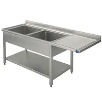 Mastro Spoeltafel | RVS | 2 Spoelbakken (Links) + Afdruipvlak | Bodemschap + Voorlader | Achteropstand | Zelfmontage | 2000x700x850/950(h)mm
