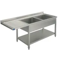 Mastro Spoeltafel | RVS | 2 Spoelbakken (Rechts) + Afdruipvlak | Bodemschap + Voorlader | Achteropstand | Zelfmontage | 1800x600x850/950(h)mm