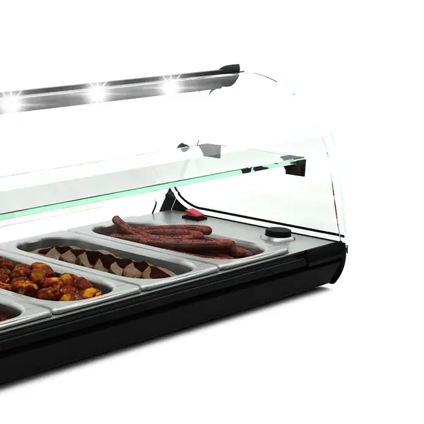 Verwarmde Tapasvitrine | CLASSIC | Zwart | 4x 1/3 GN | ≤80°C | Bain-Marie | 2 Niveaus | 0.72kW (230V) | 840x395x360(h)mm