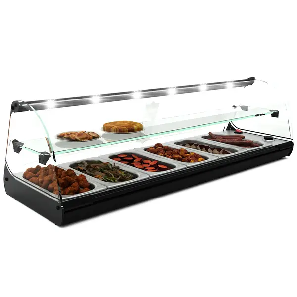 Verwarmde Tapasvitrine | CLASSIC | Zwart | 6x 1/3 GN | ≤80°C | Bain-Marie | 2 Niveaus | 1.02kW (230V) | 1190x395x360(h)mm