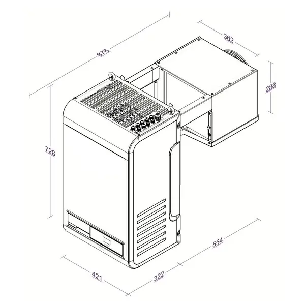 Hang-Wandunit | 6.6-12.6m³ | -5°C/+10°C | 0.54kW (230V) | Bluetooth + App | 421x876x728(h)mm